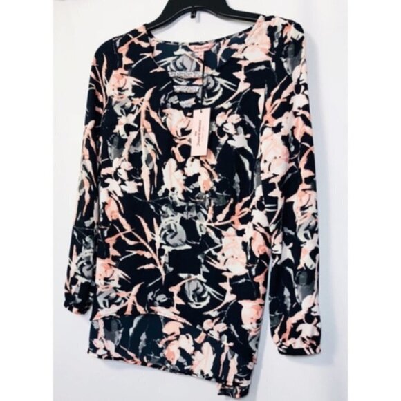 Juicy Couture Womens Blue Floral Rhinestone V Neck Long Sleeve Blouse Sz S New - Picture 2 of 9